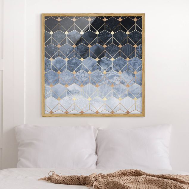 Quadro moderno Art Déco - Geometria blu dorata