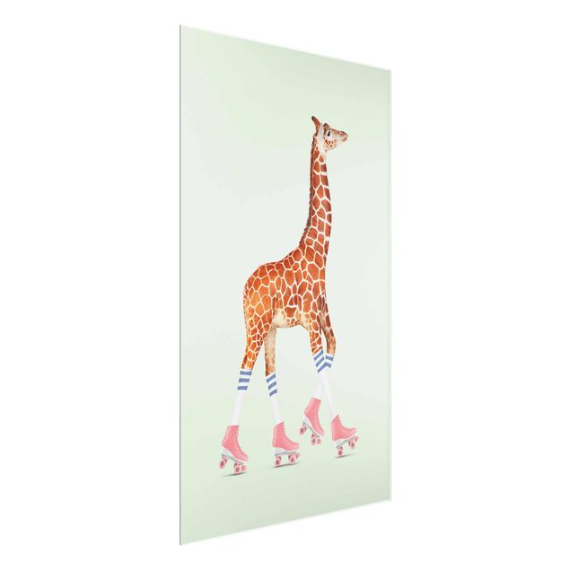 Quadri in vetro riproduzioni Giraffa con pattini a rotelle