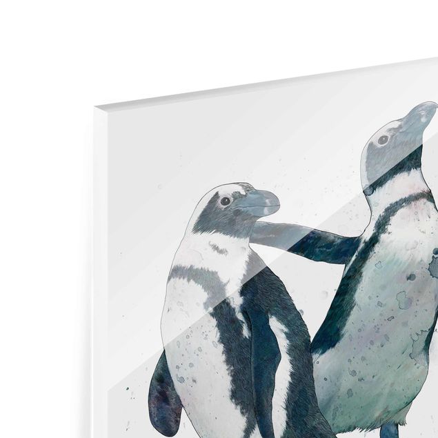 Magnettafel Glas Illustrazione - Pinguini Acquerello Bianco e Nero