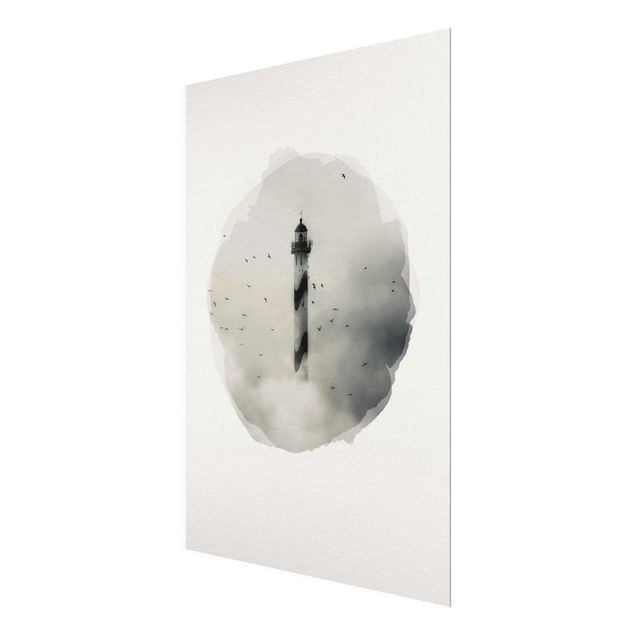 Quadri in vetro in bianco e nero Acquerelli - Faro nella nebbia