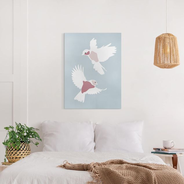 Quadri su tela con uccelli Line Art - Piccioni Pastello