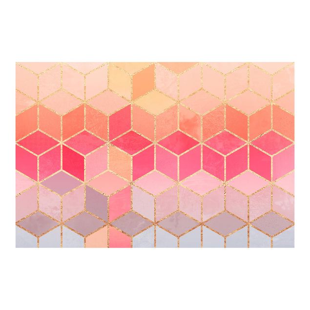 Carte da parati rosa Geometria dorata pastello colorata