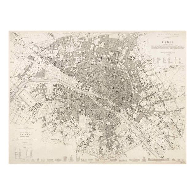 Quadri in vetro con mappamondo Mappa vintage Parigi