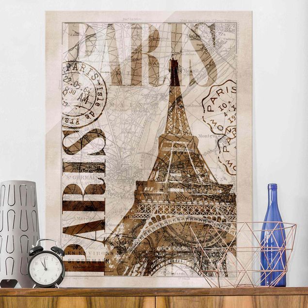 Quadri in vetro Parigi Collage Shabby Chic - Parigi
