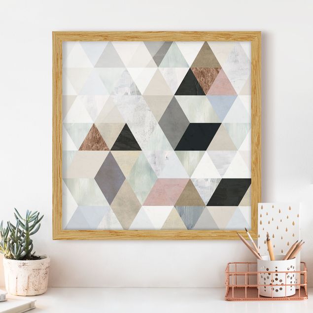 Quadri con cornice vintage Mosaico ad acquerello con triangoli I