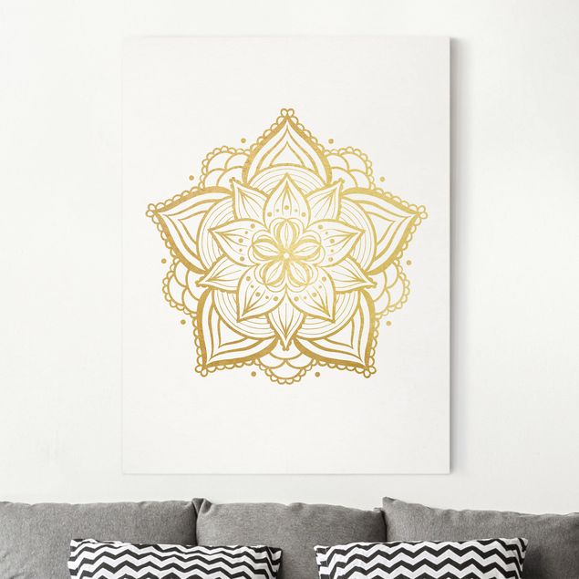Quadri su tela con disegni Mandala Floreale - Illustrazione Oro Bianco