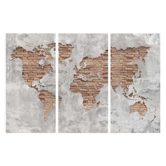 Stampe Mappa del mondo in mattoni e cemento shabby