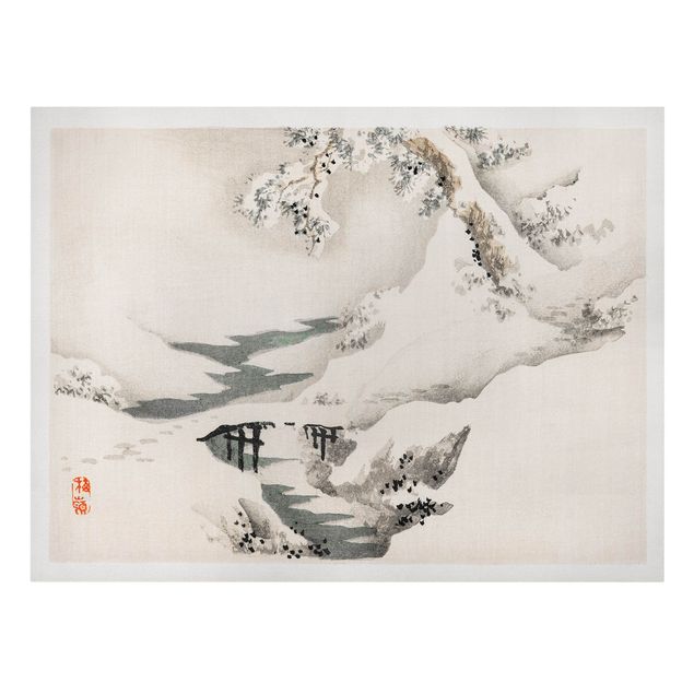Quadri stampe Disegno vintage asiatico di un paesaggio invernale