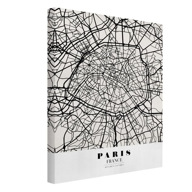 Quadri moderni bianco e nero Mappa di Parigi - Classica