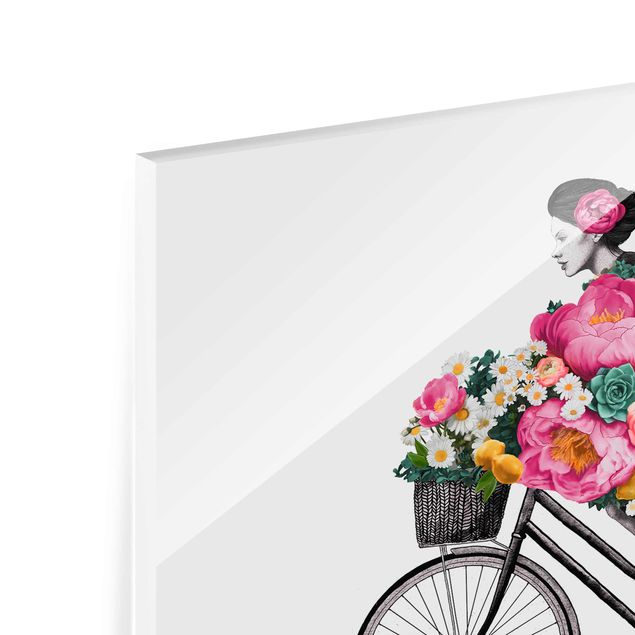 Quadri Illustrazione - Donna in bicicletta - Collage di fiori colorati