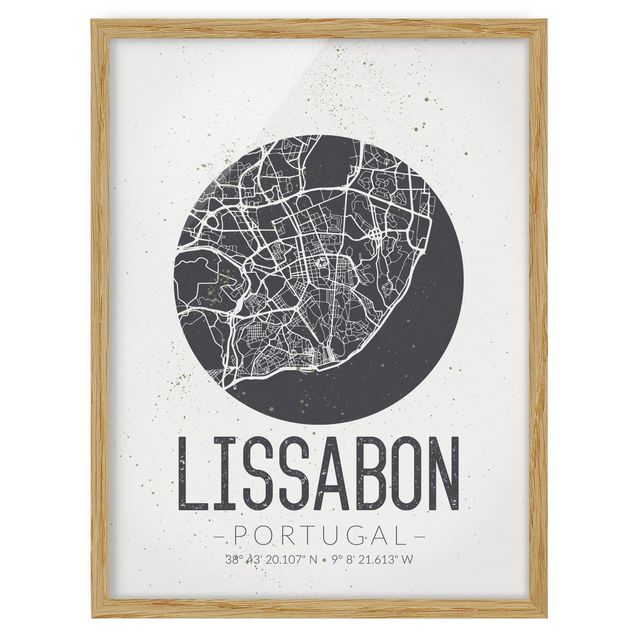 Quadro grigio Mappa di Lisbona - Retrò
