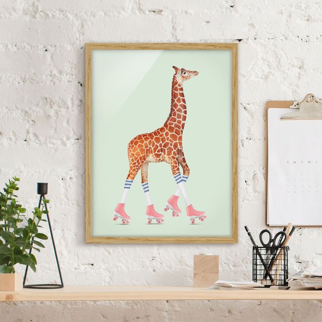 Decorazioni camera bambini Giraffa con pattini a rotelle