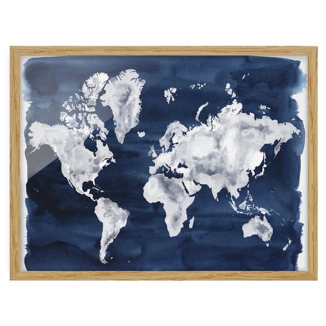 Quadri blu Mappa del mondo acquatico scuro