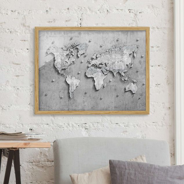 Quadri con cornice con mappamondo Mappa del mondo in cemento