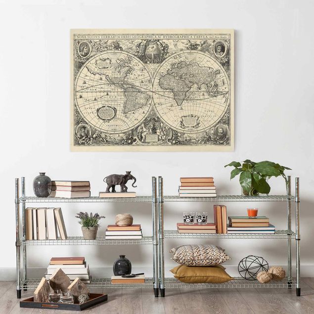 Quadro planisfero Mappa del mondo vintage Illustrazione antica