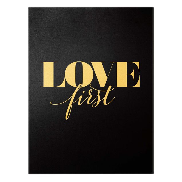 Quadro su tela oro - Love first in nero