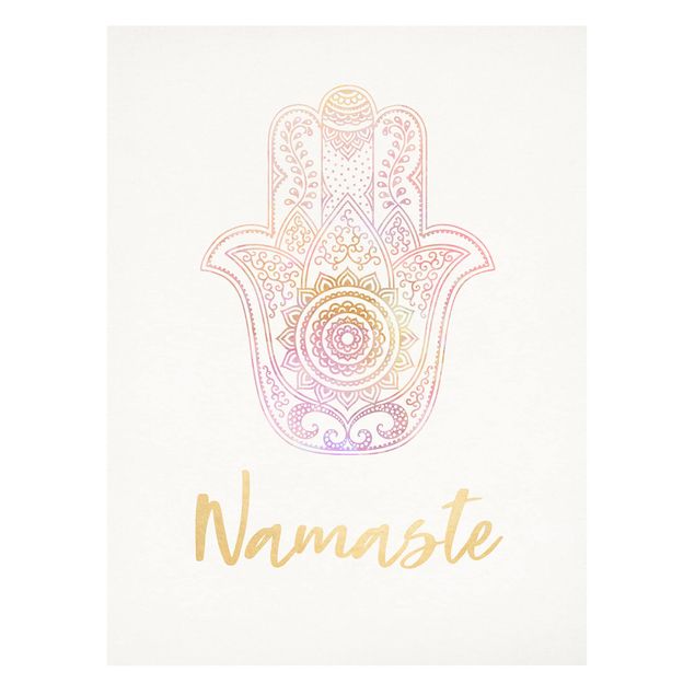 Stampa su tela Mano Hamsa - Illustrazione Namaste Oro Rosa Chiaro