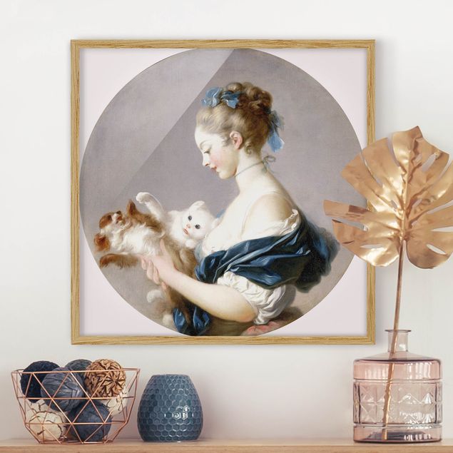 Stampe quadri famosi Jean Honoré Fragonard - Ragazza che gioca con un cane e un gatto