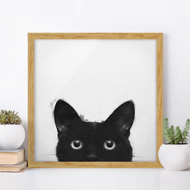 Quadi gatti Illustrazione - Gatto nero su pittura bianca