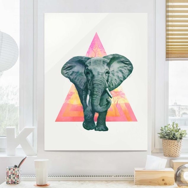 Glas Magnettafel Illustrazione - Elefante fronte triangolo pittura