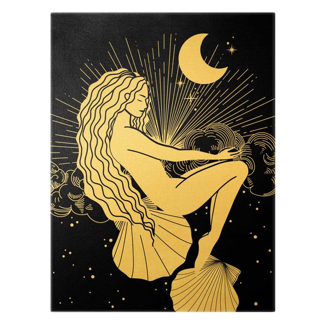 Quadro su tela oro - Illustrazione sognando il mare nella notte