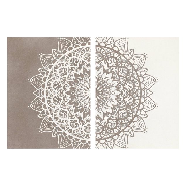 Quadri su tela Mandala Illustrazione Shabby Set Beige Bianco