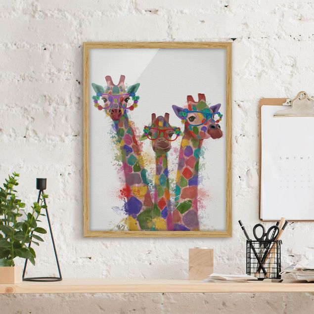 Decorazioni camera bambini Trio di giraffe con schizzi arcobaleno