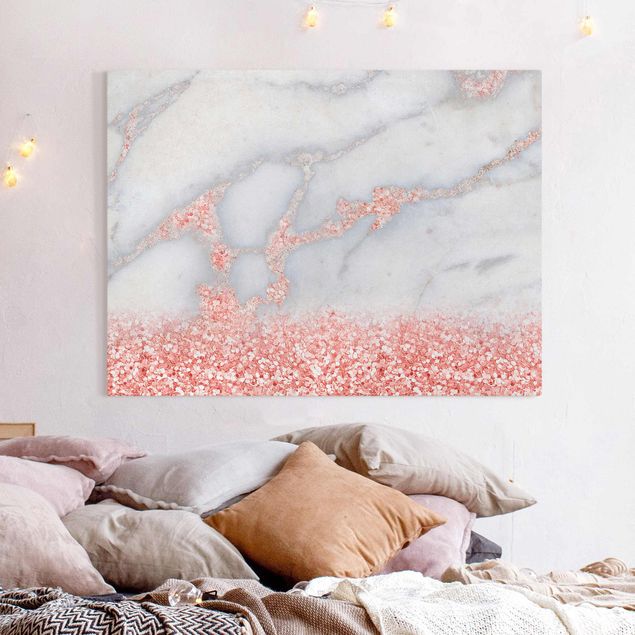 Quadro astratto Effetto marmo con coriandoli rosa chiaro