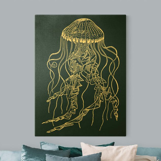 Quadro blu Illustrazione Medusa danzante su nero
