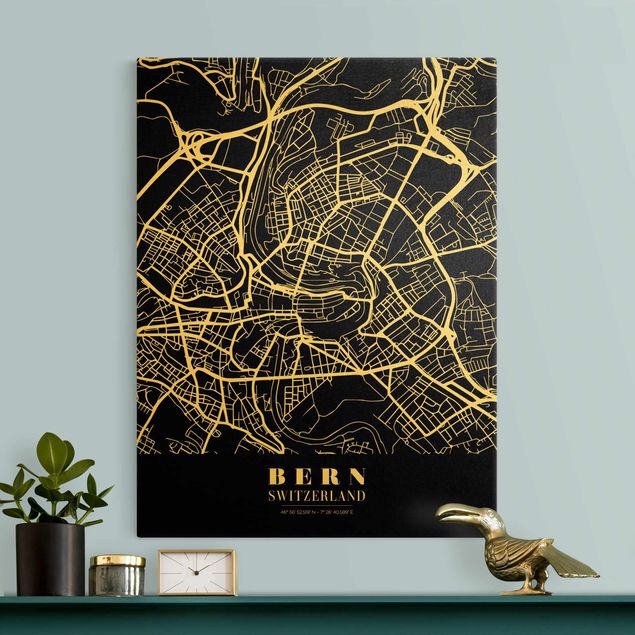 Quadro nero Mappa della città di Berna - Nero classico