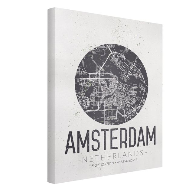 Quadro grigio Mappa della città di Amsterdam - Retrò
