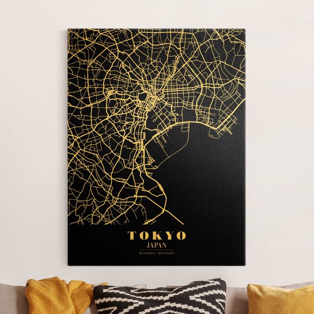 Quadri Asia Mappa di Tokyo - Nero classico