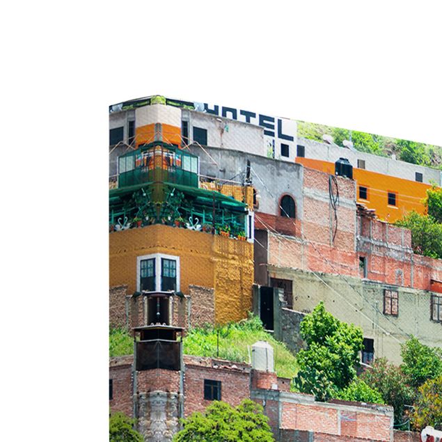 Stampa su tela Case colorate di fronte a Guanajuato