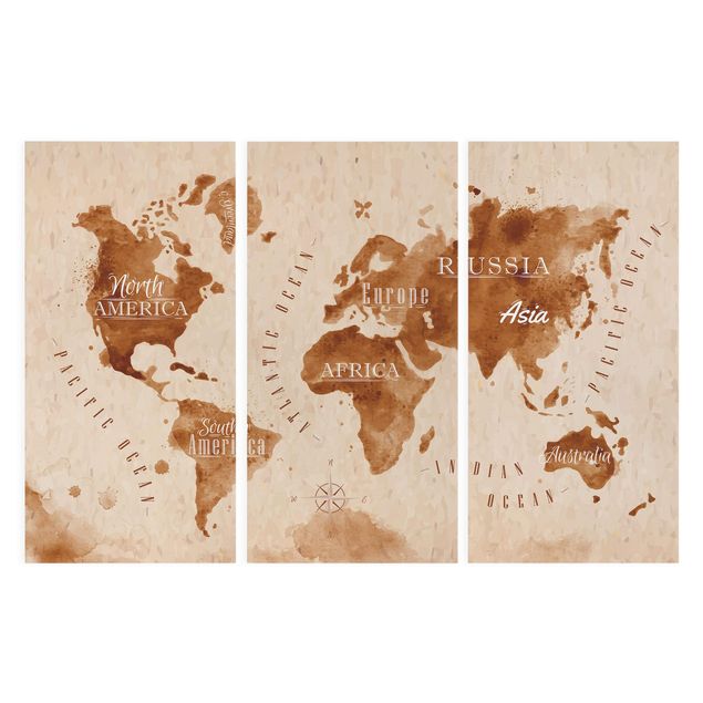 Quadri marroni Mappa del mondo Acquerello Beige Marrone