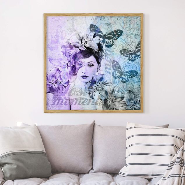 Quadri farfalle Collage Shabby Chic - Ritratto con farfalle