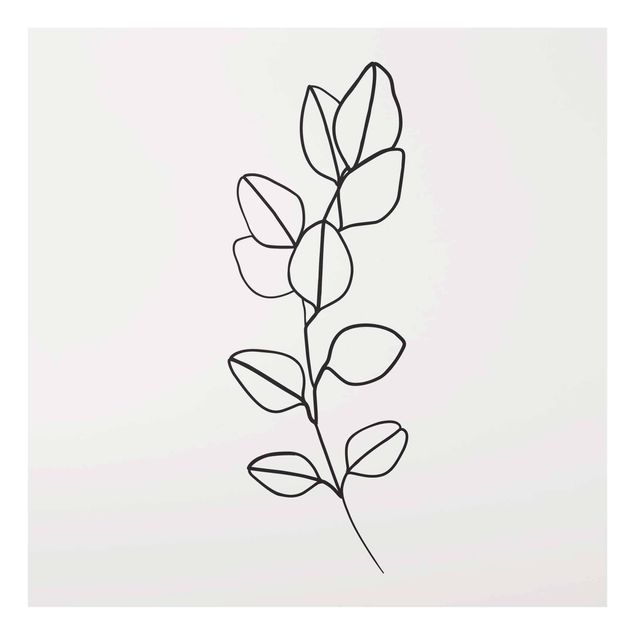 Quadri in vetro in bianco e nero Line Art - Ramo di foglie in bianco e nero
