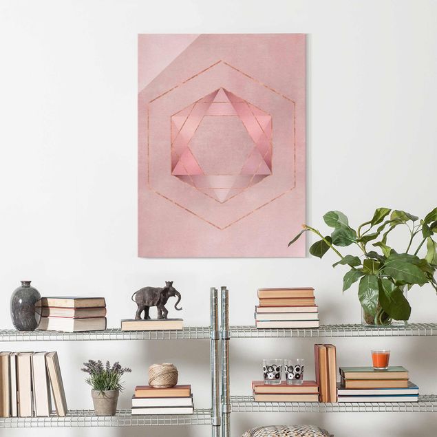 Quadri in vetro astratti Geometria in rosa e oro I