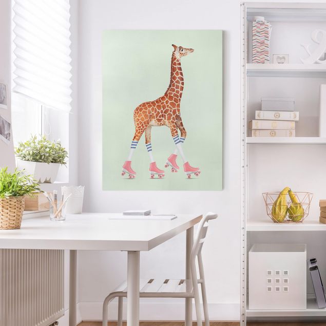 Quadri su tela con giraffe Giraffa con pattini a rotelle