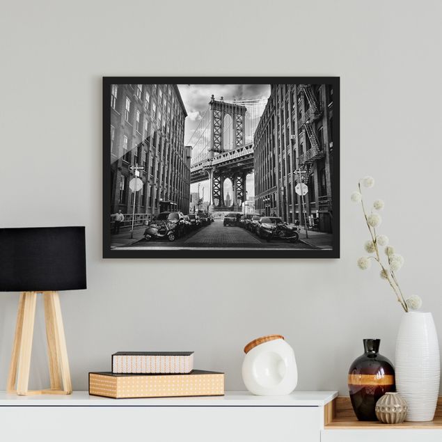 Quadri con cornice con architettura e skylines Ponte di Manhattan in America