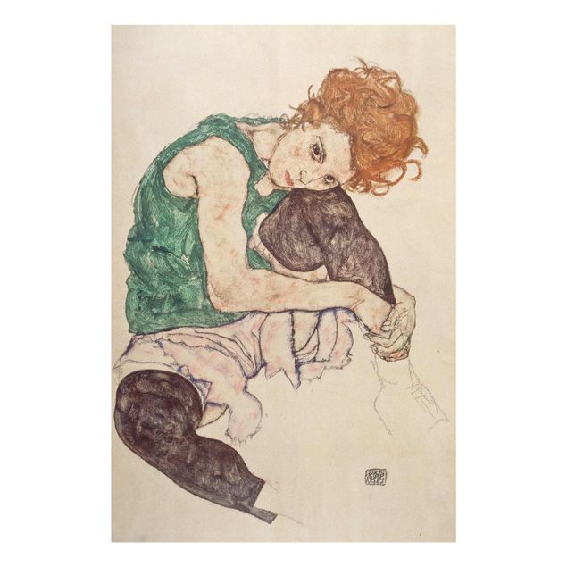 Quadri in vetro riproduzioni Egon Schiele - Donna seduta con ginocchio alzato