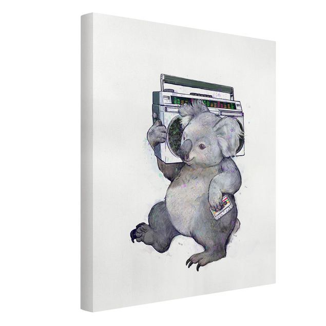 Quadri su tela con montagne Illustrazione - Koala con radio pittura