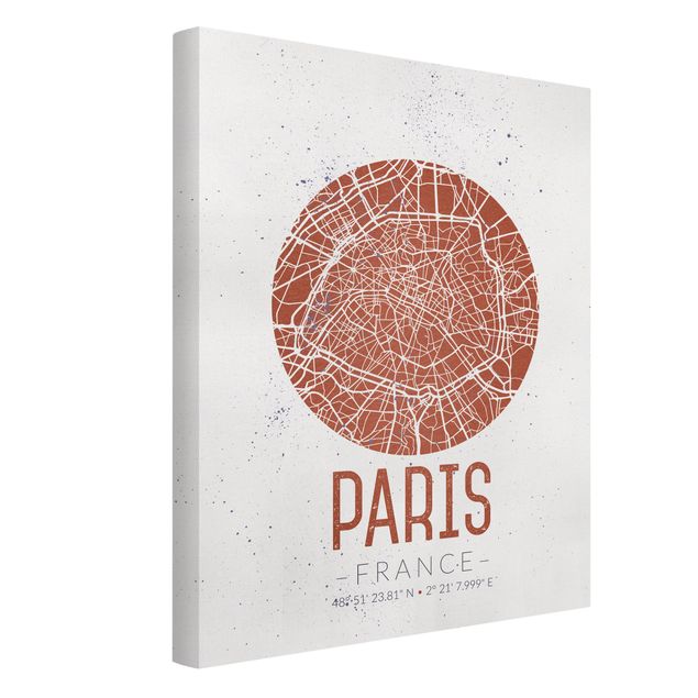 Quadri in bianco e nero Mappa della città di Parigi - Retrò