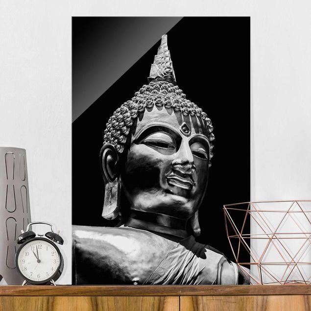 Quadri in vetro in bianco e nero Volto di statua di Buddha