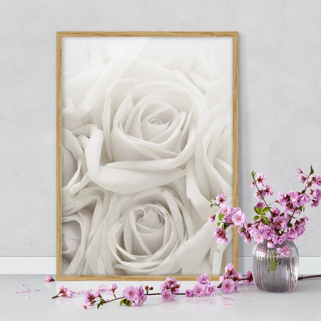 Quadri con cornice con fiori Rose bianche