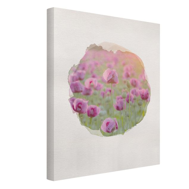 Quadri con fiori Acquerelli - Prato di fiori di papavero viola in primavera