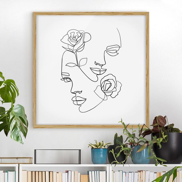 Stile artistico Line Art - Volti di donna Rose Bianco e Nero