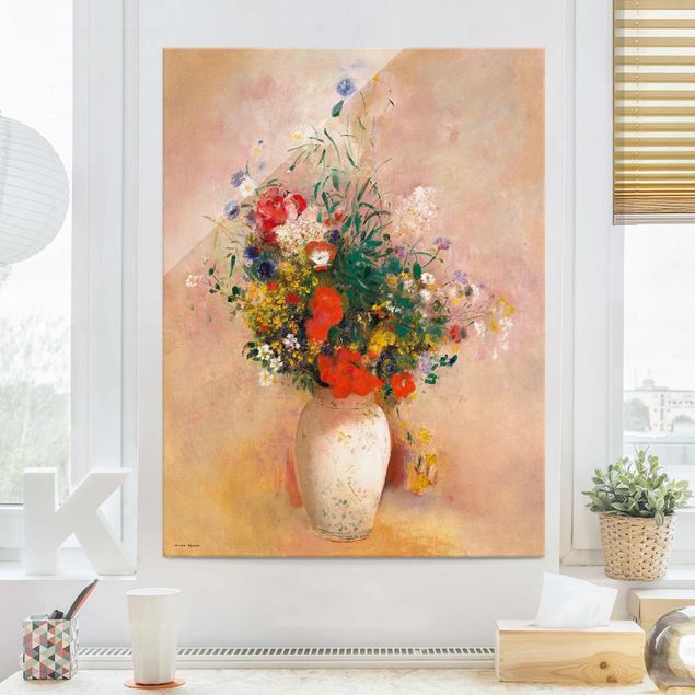 Quadri Odilon Redon - Vaso con fiori (sfondo rosato)