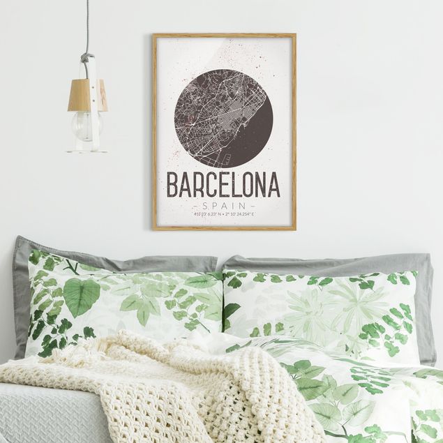 Quadri con cornice con frasi Mappa della città di Barcellona - Retrò