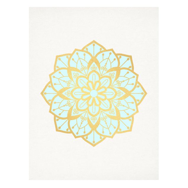 Stampe Mandala Illustrazione Fiore Azzurro Oro