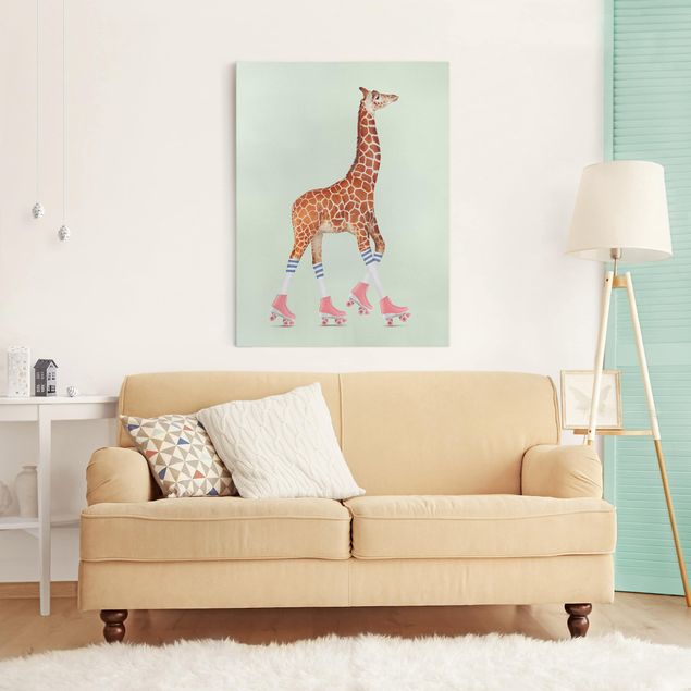 Quadro giraffe Giraffa con pattini a rotelle